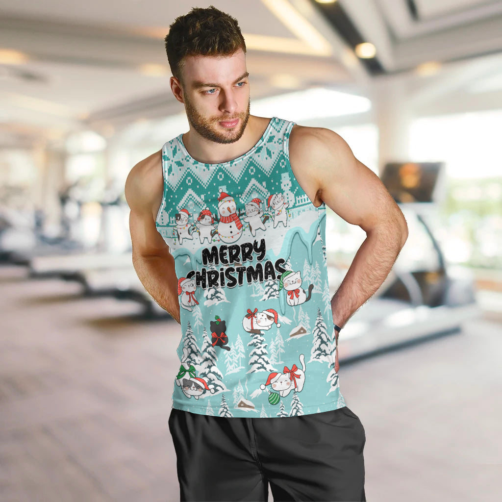 Custom Cat Christmas Men Tank Top Cat With Snowman In Winter Scene - Wonder Print Shop