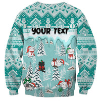 Turquoise crewneck sweatshirt with Your Text winter cat scene graphic