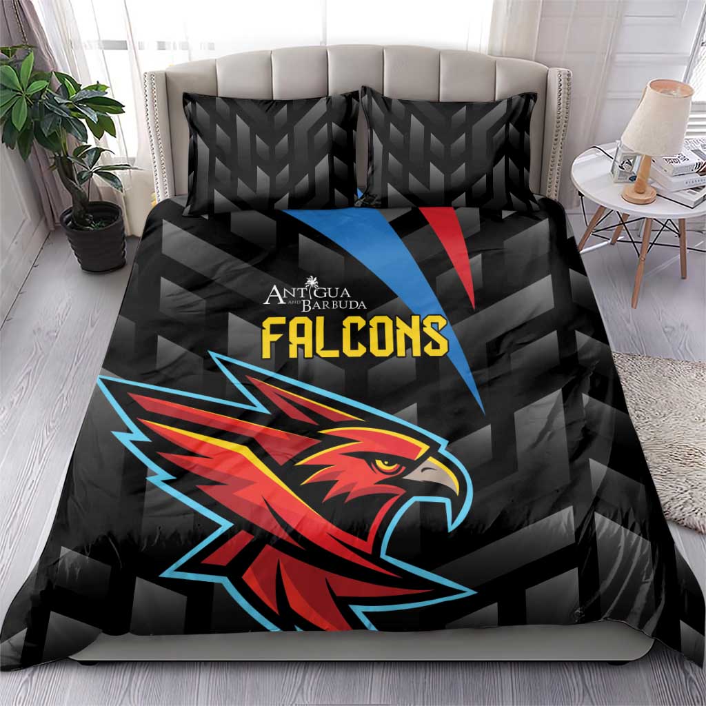 Black bedding set with Falcons logo on duvet cover and matching pillowcases