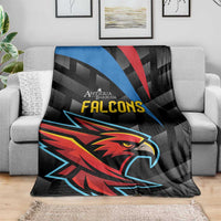 Black Falcons cricket blanket with eagle head logo displayed on a sofa