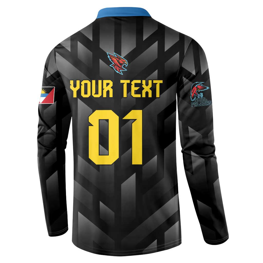 Black cricket button sweatshirt back with Your Text 01 and Falcons emblem