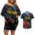 Custom Antigua and Barbuda Cricket Couples Matching Off Shoulder Short Dress and Hawaiian Shirt Falcons Flying High - Wonder Print Shop