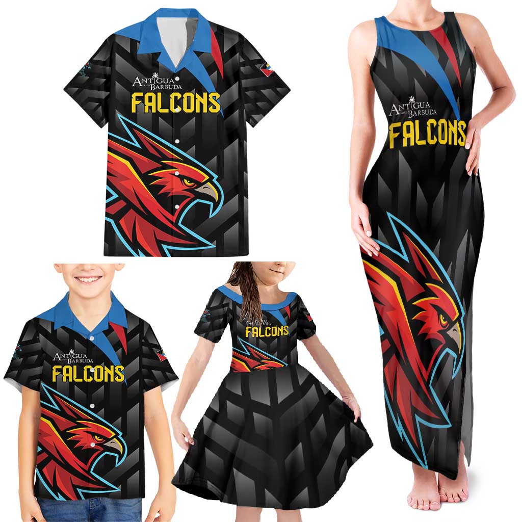 Custom Antigua and Barbuda Cricket Family Matching Tank Maxi Dress and Hawaiian Shirt Falcons Flying High - Wonder Print Shop