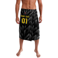 Cricket lavalava shorts in black with geometric pattern and '01' front text