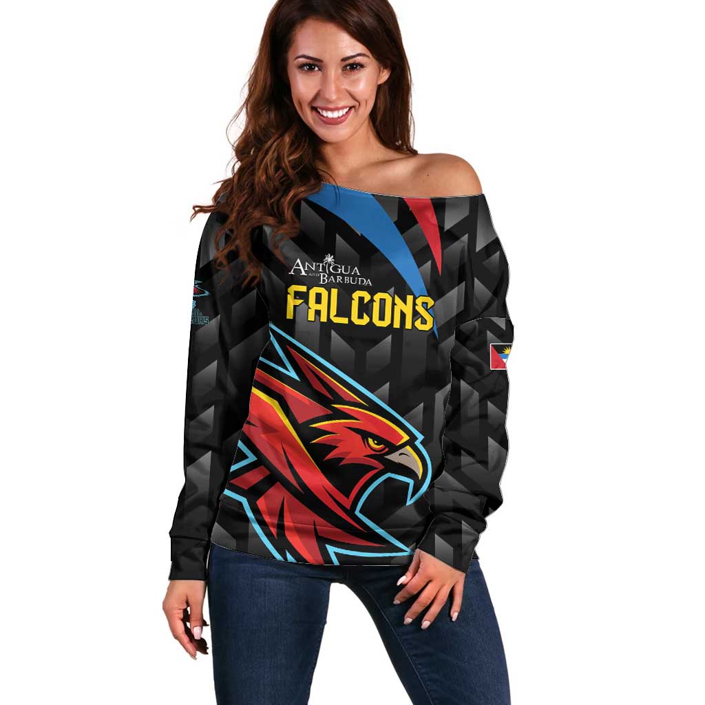 Custom Antigua and Barbuda Cricket Off Shoulder Sweater Falcons Flying High