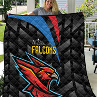 Black cricket quilt with Falcons logo and red/blue diagonal stripes