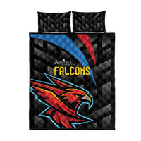 Black cricket quilt and two pillowcases, diamond texture with red/blue Falcons artwork