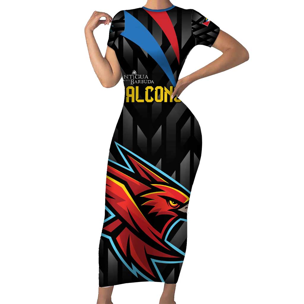 Custom Antigua and Barbuda Cricket Short Sleeve Bodycon Dress Falcons Flying High - Wonder Print Shop