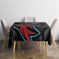 Black cricket tablecloth with Falcons center design on square dining table
