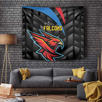 Black Falcons sports tapestry with red-and-blue falcon head graphic and gold crest text