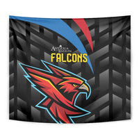 Black Falcons tapestry with close-up red-and-blue falcon head logo and “FALCONS” title