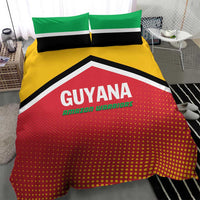 Guyana Amazon Warriors bedding set, red patterned duvet with Guyana logo and two green pillows