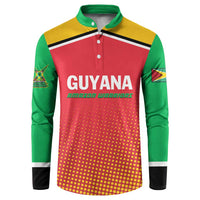 Cricket button-up sweatshirt in red, green, and yellow with Guyana front graphic