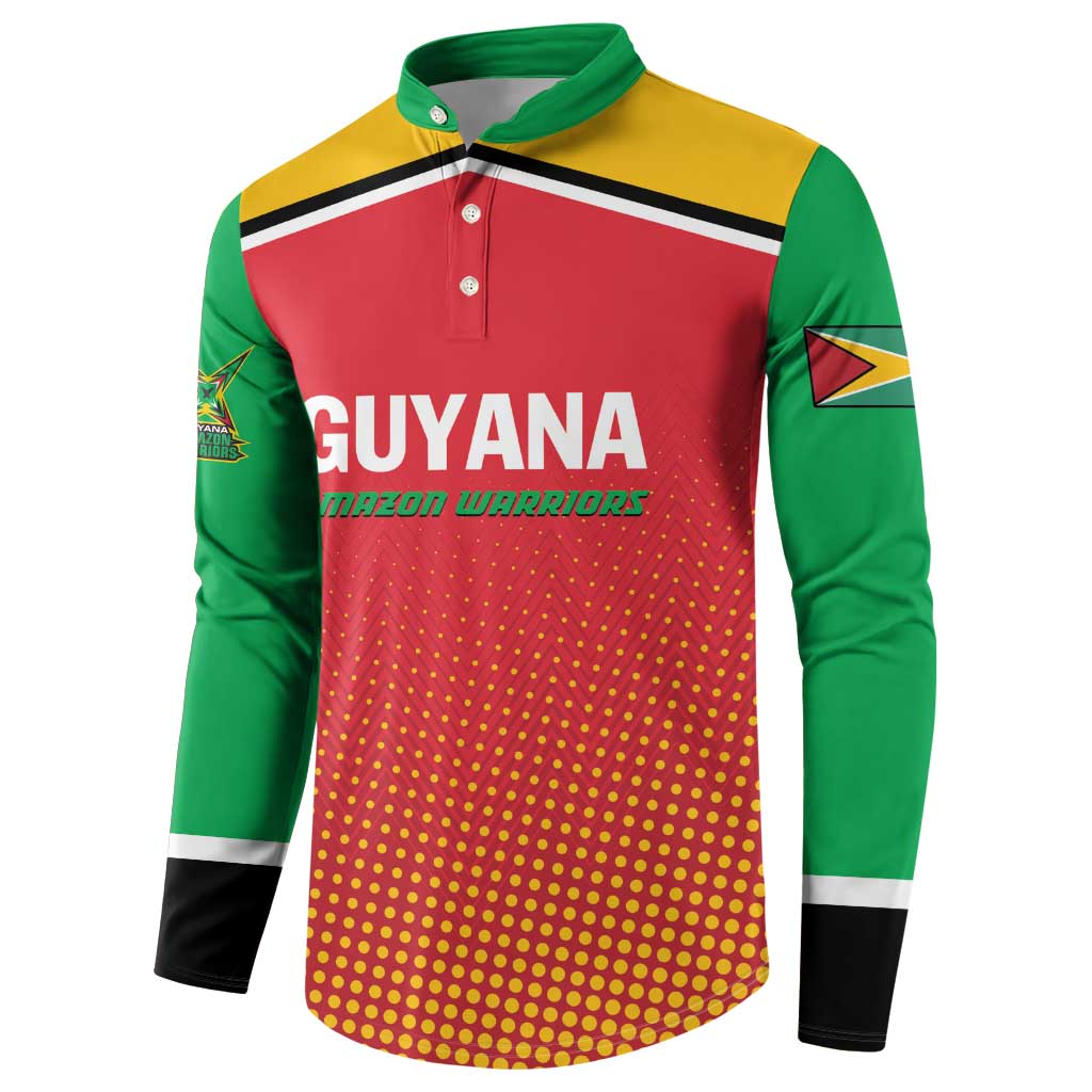 Cricket button-up sweatshirt in red and green with Guyana front graphic and dotted hem