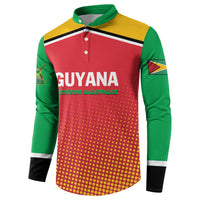 Cricket button-up sweatshirt in red and green with Guyana front graphic and dotted hem