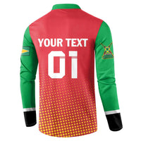Cricket button-up sweatshirt back in red, green, and yellow with 'YOUR TEXT' 01