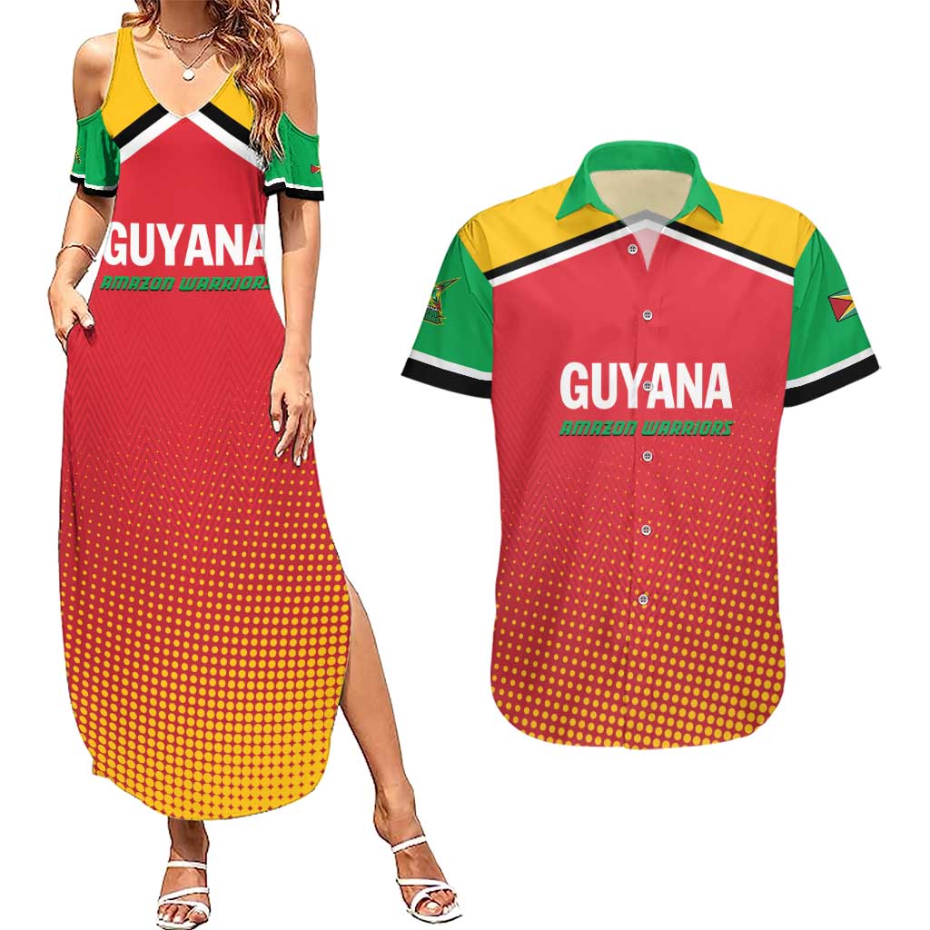 Custom Guyana Cricket Amazon Warriors Couples Matching Summer Maxi Dress and Hawaiian Shirt All The Way Champions - Wonder Print Shop