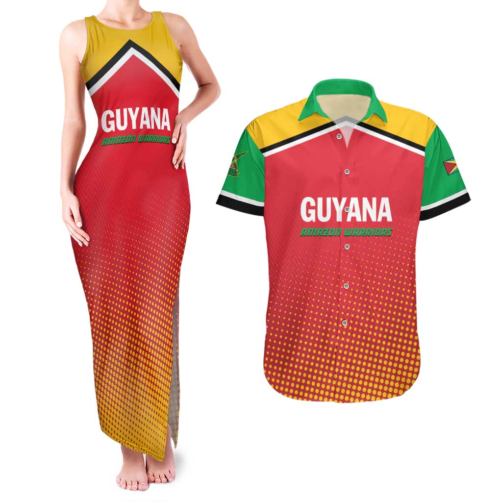 Custom Guyana Cricket Amazon Warriors Couples Matching Tank Maxi Dress and Hawaiian Shirt All The Way Champions - Wonder Print Shop