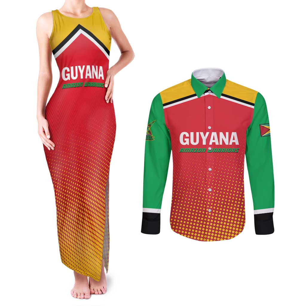 Custom Guyana Cricket Amazon Warriors Couples Matching Tank Maxi Dress and Long Sleeve Button Shirt All The Way Champions - Wonder Print Shop