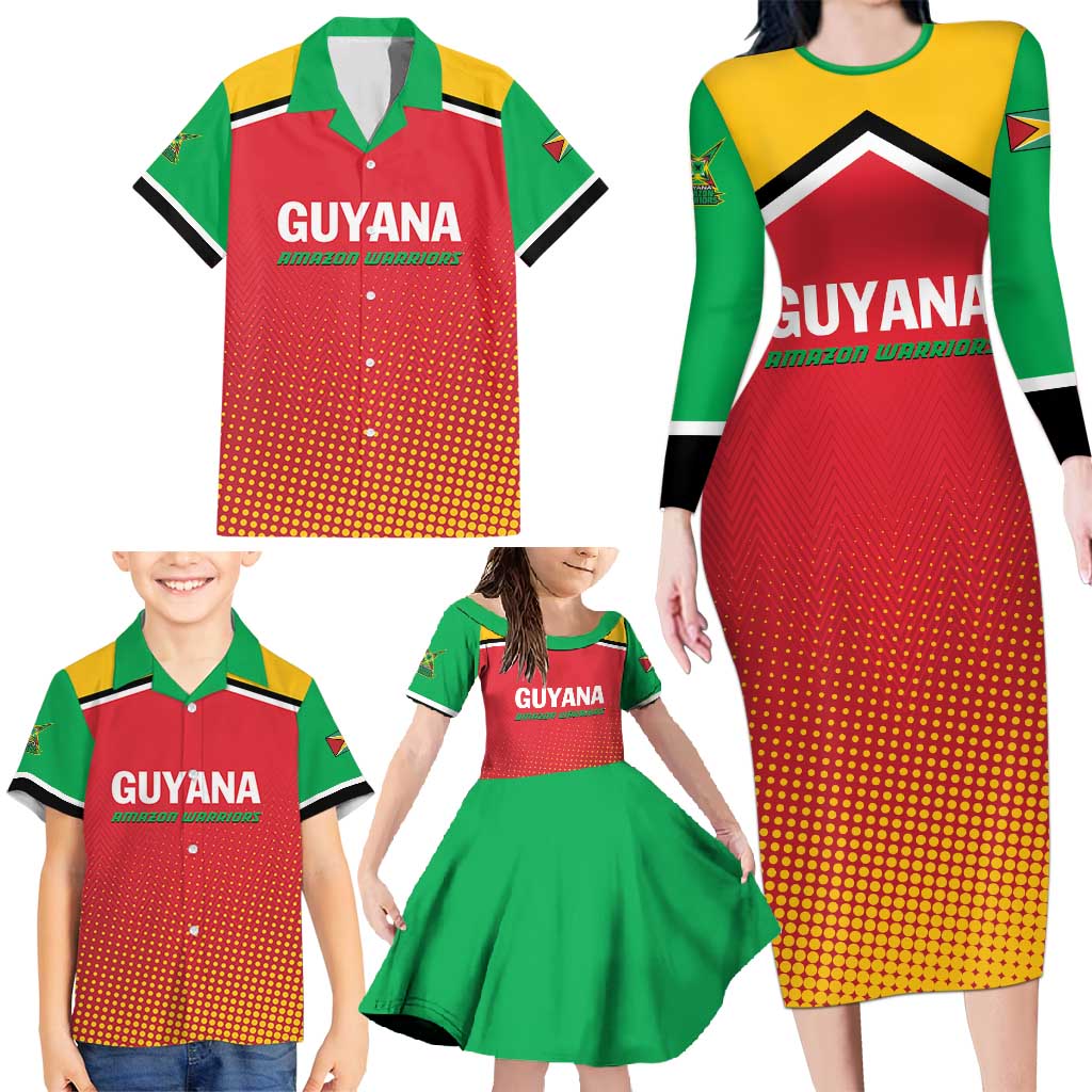 Custom Guyana Cricket Amazon Warriors Family Matching Long Sleeve Bodycon Dress and Hawaiian Shirt All The Way Champions - Wonder Print Shop