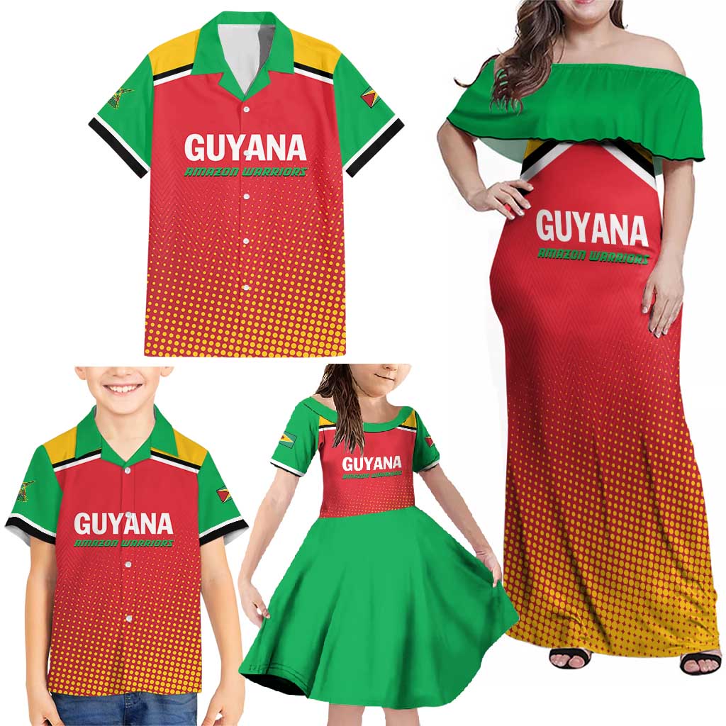 Custom Guyana Cricket Amazon Warriors Family Matching Off Shoulder Maxi Dress and Hawaiian Shirt All The Way Champions - Wonder Print Shop