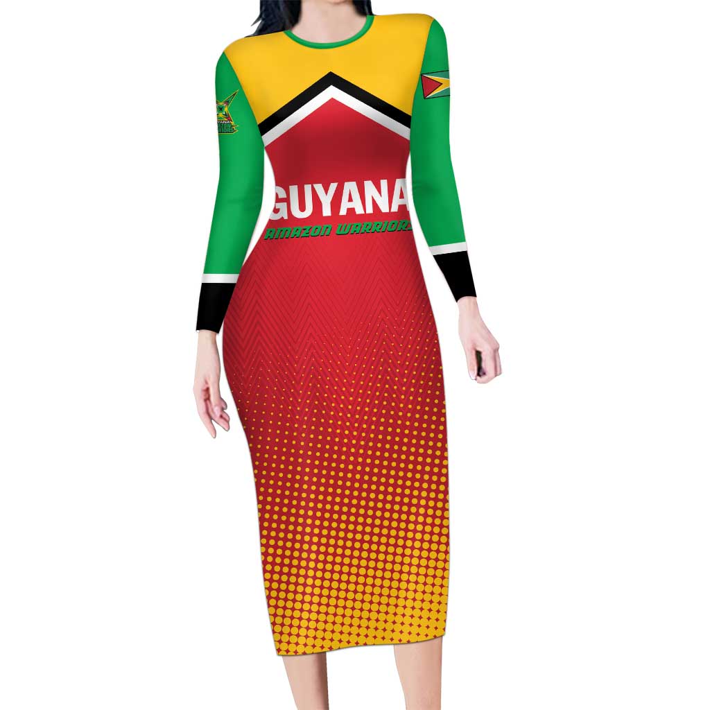 Custom Guyana Cricket Amazon Warriors Long Sleeve Bodycon Dress All The Way Champions - Wonder Print Shop