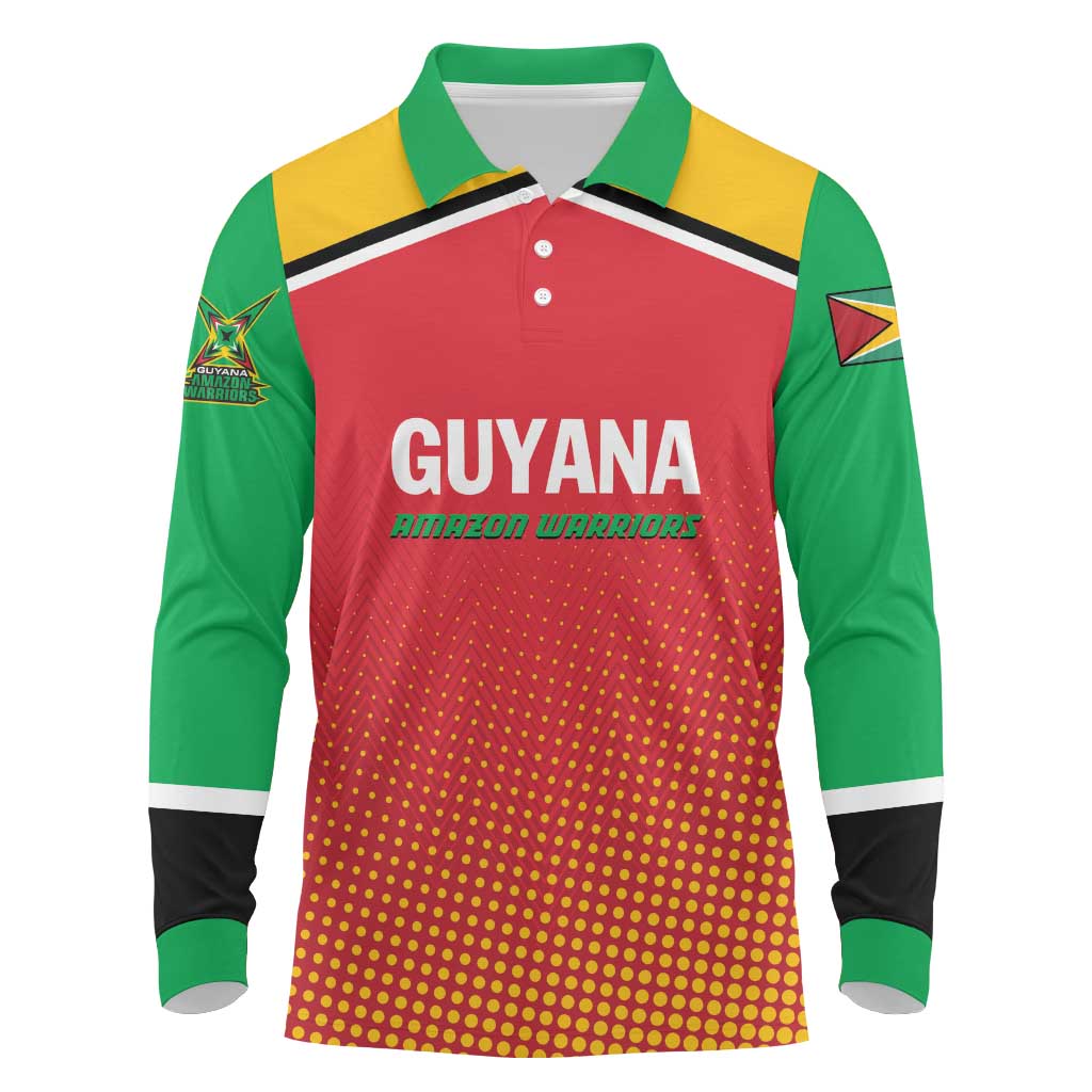 Custom Guyana Cricket Amazon Warriors Long Sleeve Polo Shirt All The Way Champions - Wonder Print Shop