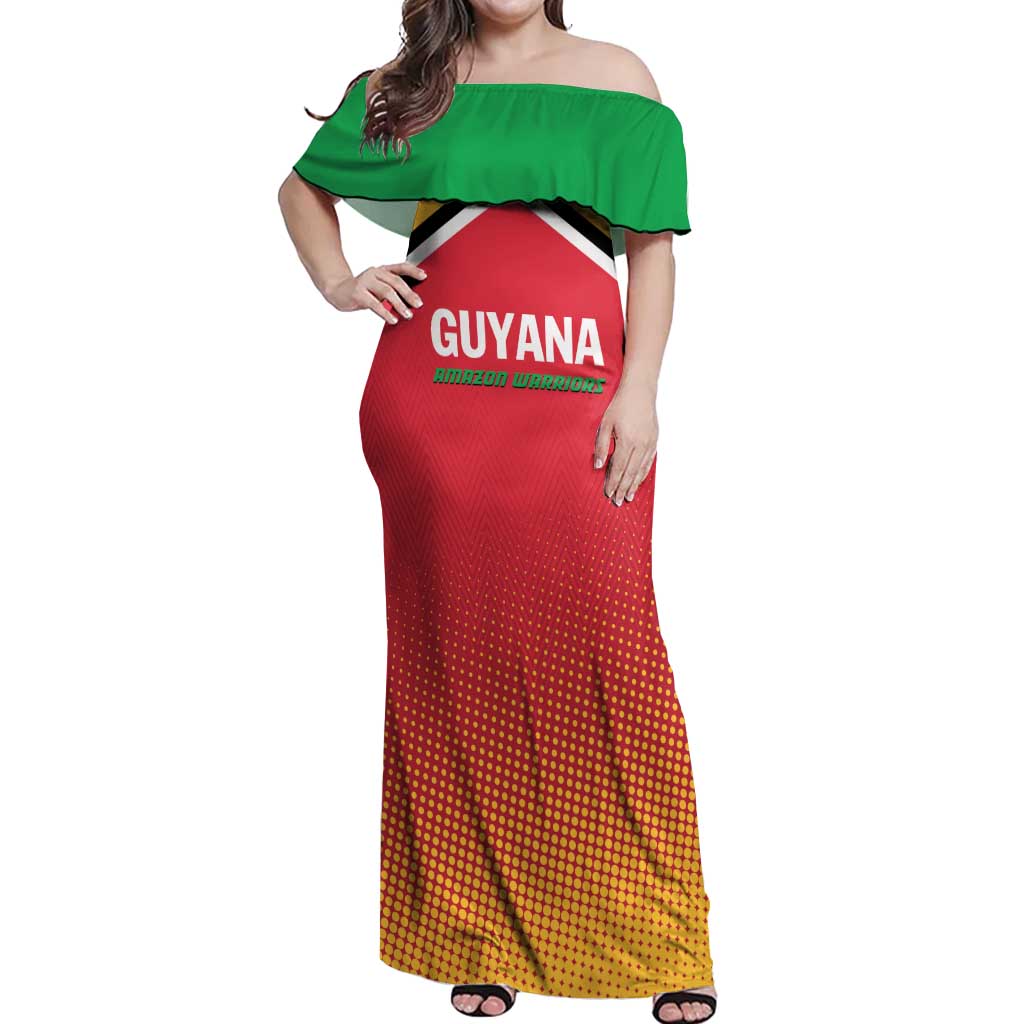 Custom Guyana Cricket Amazon Warriors Off Shoulder Maxi Dress All The Way Champions - Wonder Print Shop