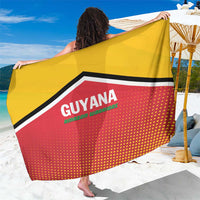 Red and yellow Guyana cricket sarong with black border and bold team logo