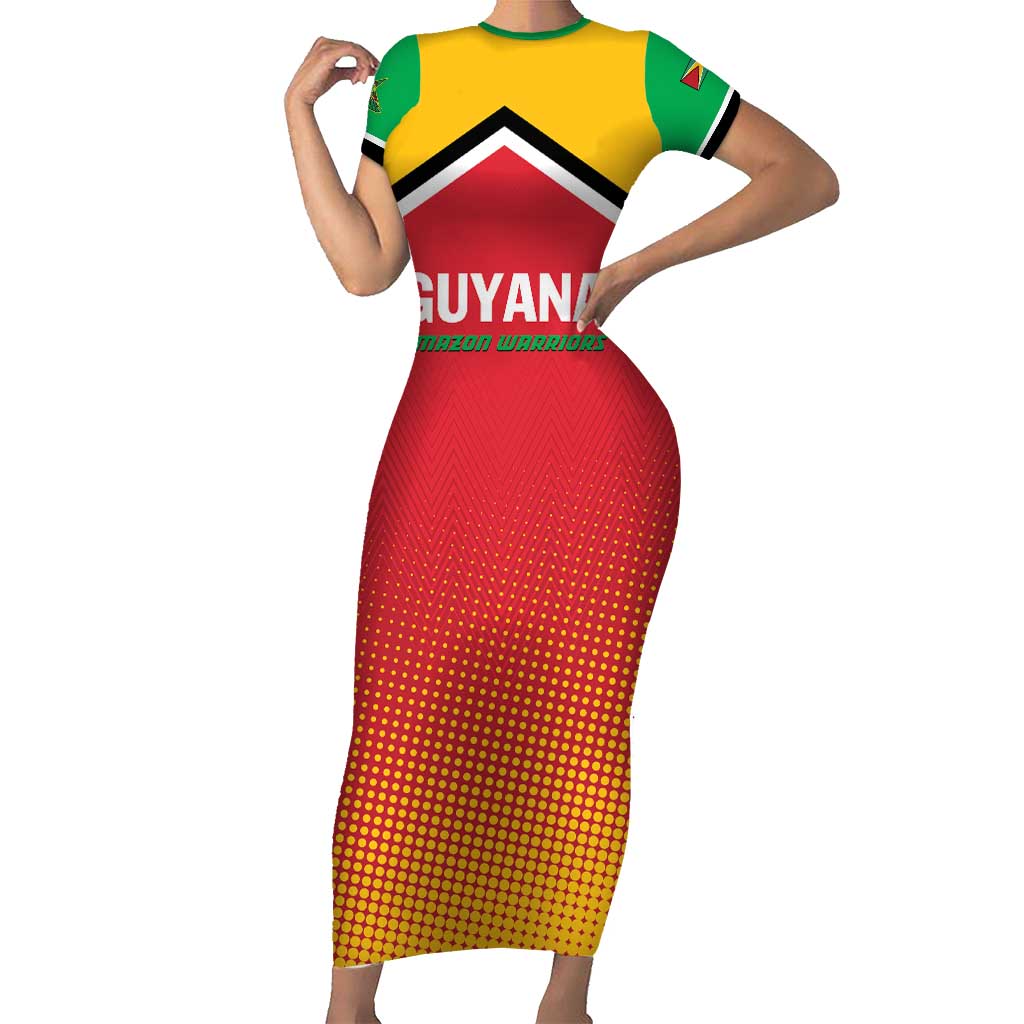 Custom Guyana Cricket Amazon Warriors Short Sleeve Bodycon Dress All The Way Champions - Wonder Print Shop