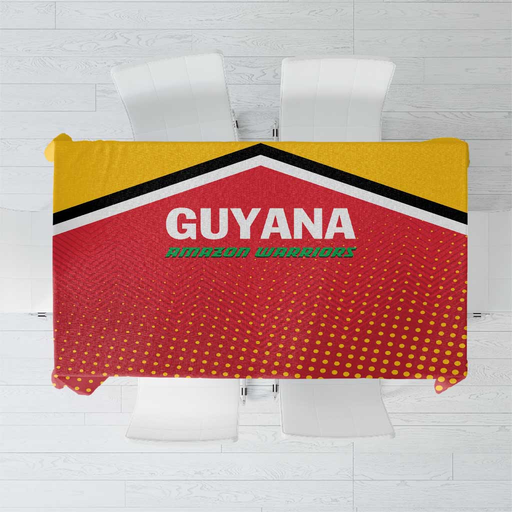 Red and yellow Guyana cricket tablecloth with dotted pattern and black border