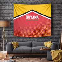 Rectangular Guyana cricket team tapestry, yellow/red with black border and GUYANA print