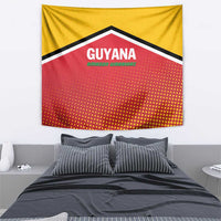 Cricket team tapestry with yellow top, red bottom dots, black chevron border, GUYANA text