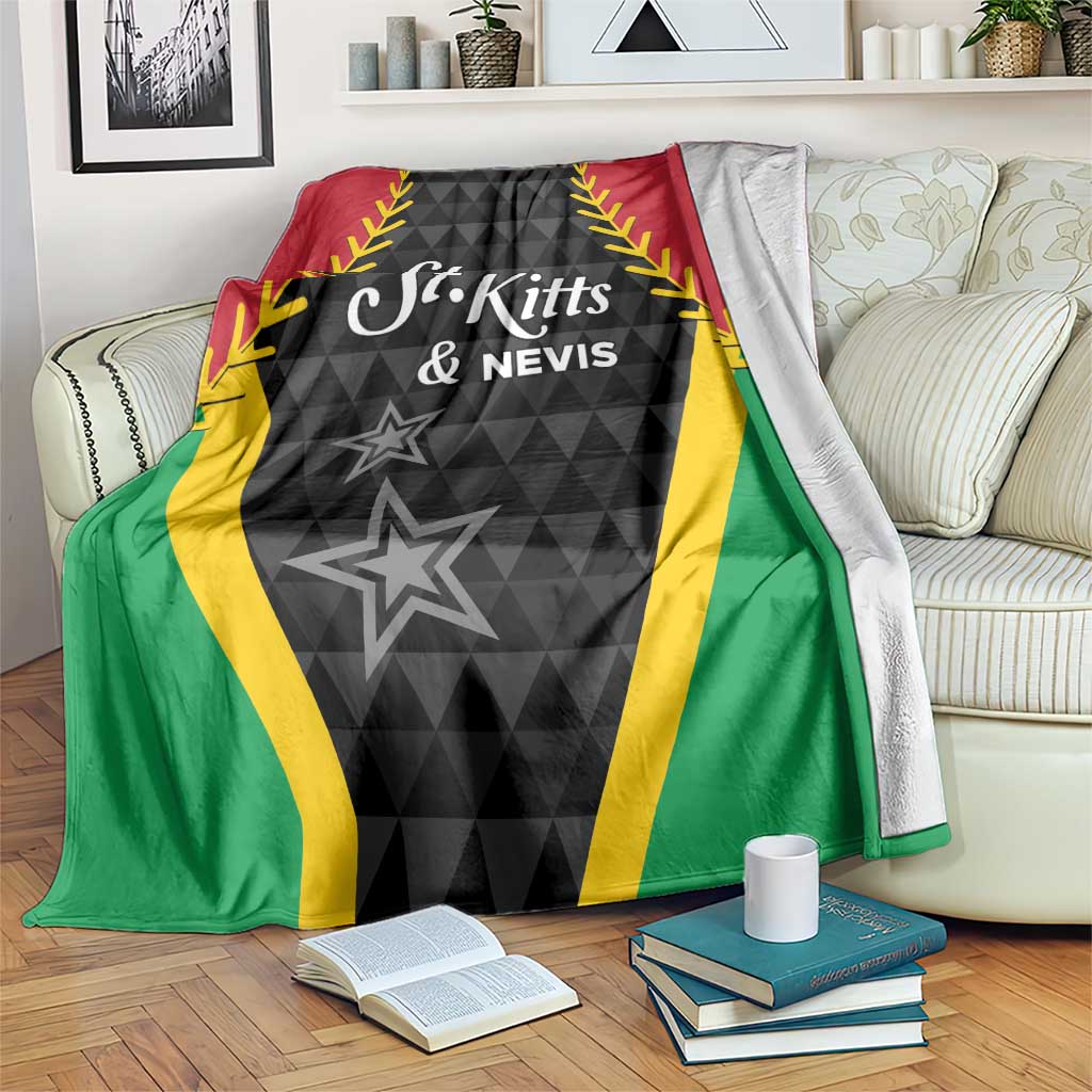 St Kitts & Nevis cricket blanket, black center with red, green, yellow laurel print