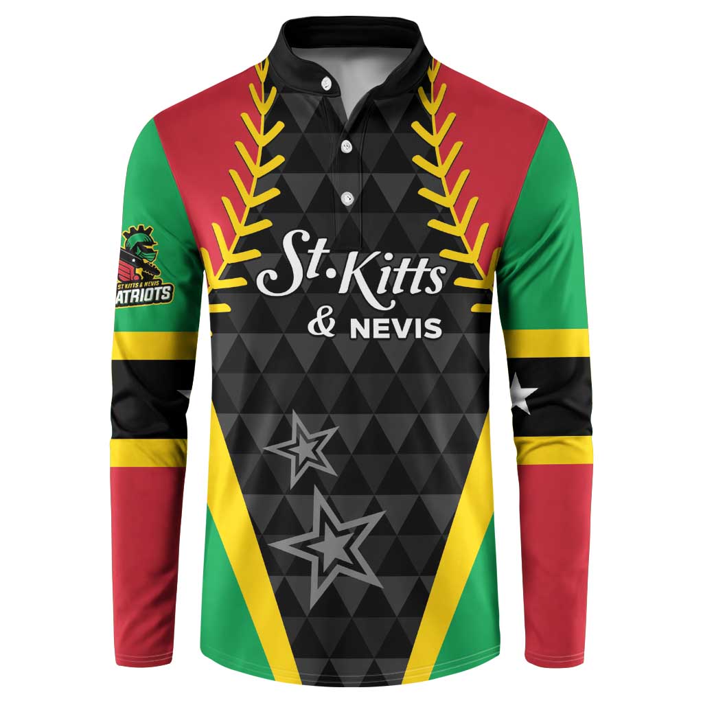 Men's button sweatshirt with black pattern, green and red sides, yellow accents