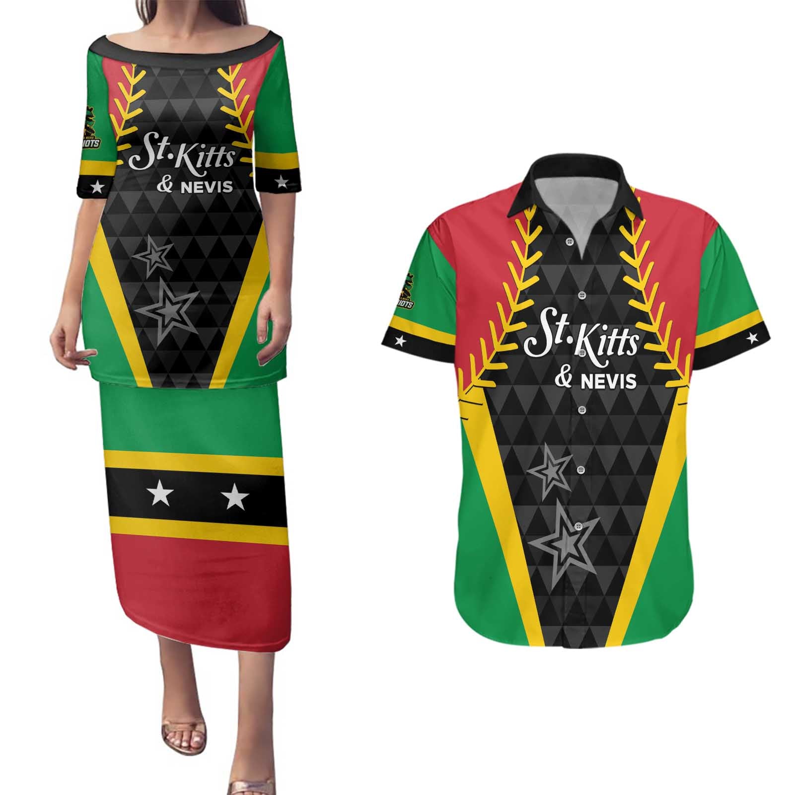 Custom Saint Kitts and Nevis Cricket Patriots Couples Matching Puletasi and Hawaiian Shirt St Kitts Nevis in Our Blood - Wonder Print Shop