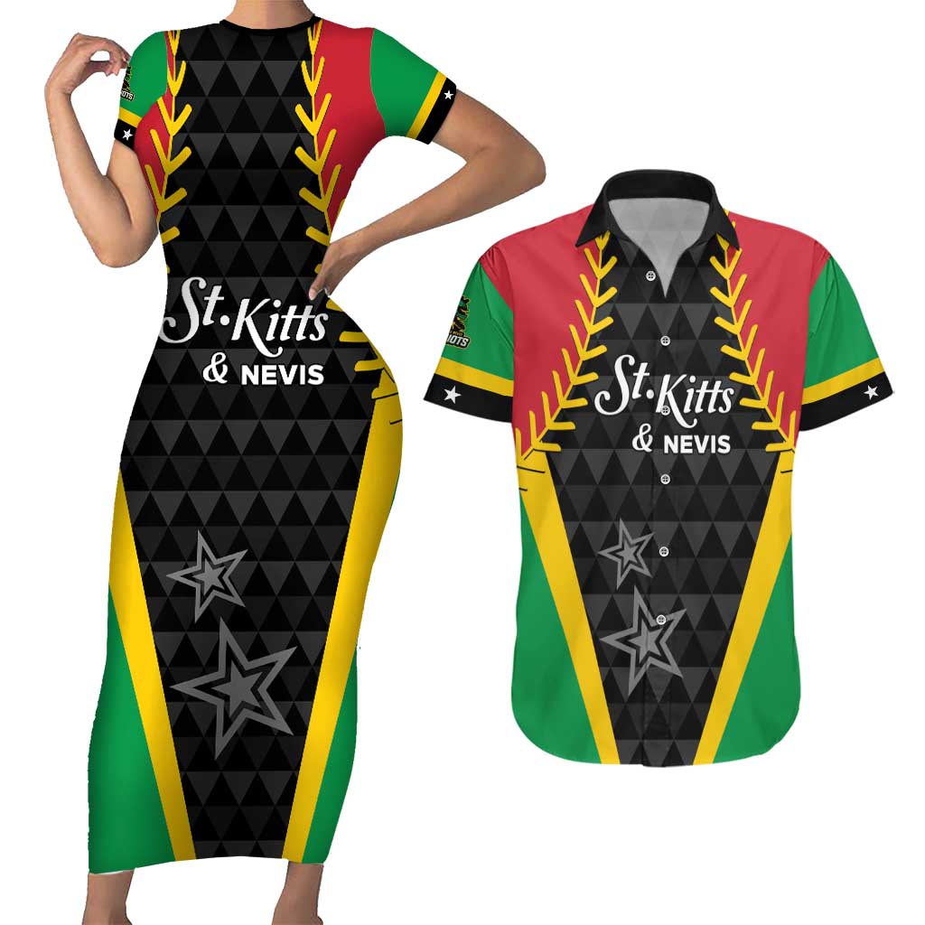 Custom Saint Kitts and Nevis Cricket Patriots Couples Matching Short Sleeve Bodycon Dress and Hawaiian Shirt St Kitts Nevis in Our Blood - Wonder Print Shop