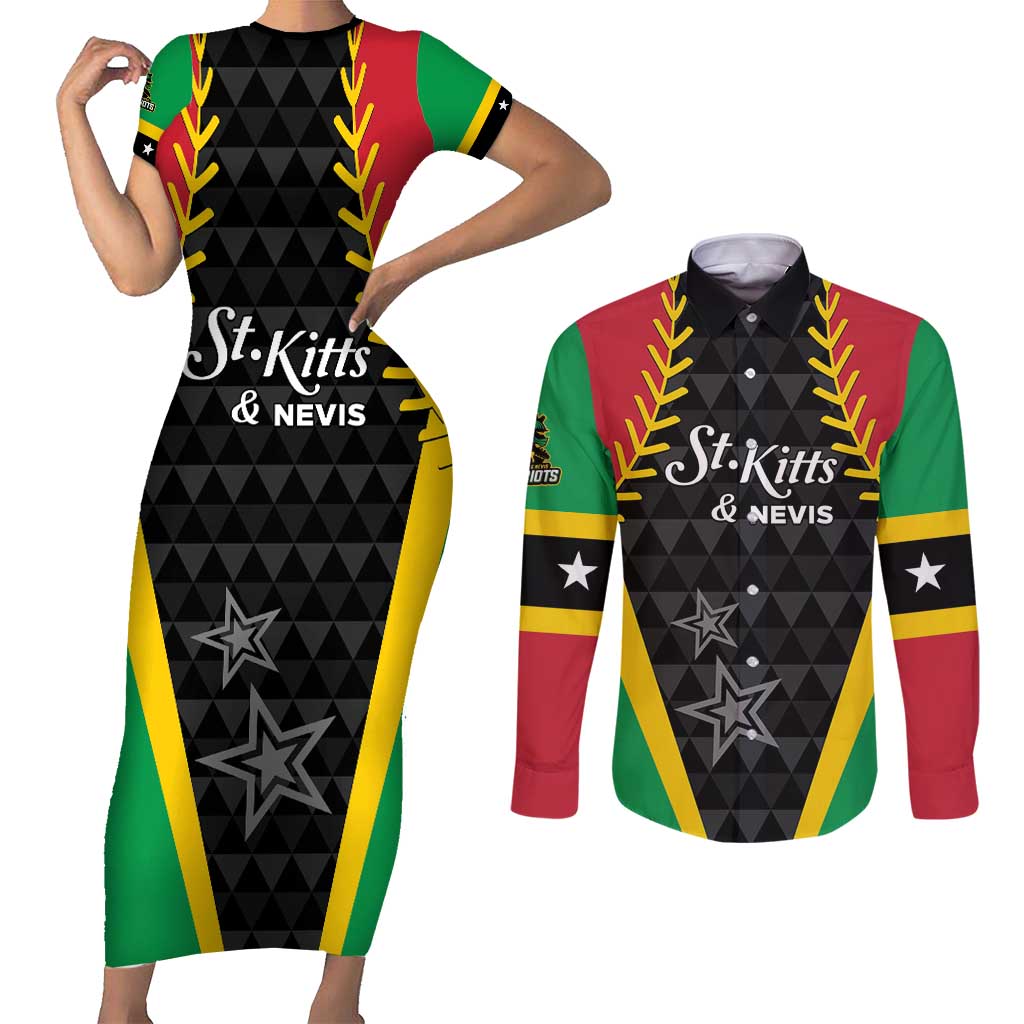 Custom Saint Kitts and Nevis Cricket Patriots Couples Matching Short Sleeve Bodycon Dress and Long Sleeve Button Shirt St Kitts Nevis in Our Blood - Wonder Print Shop