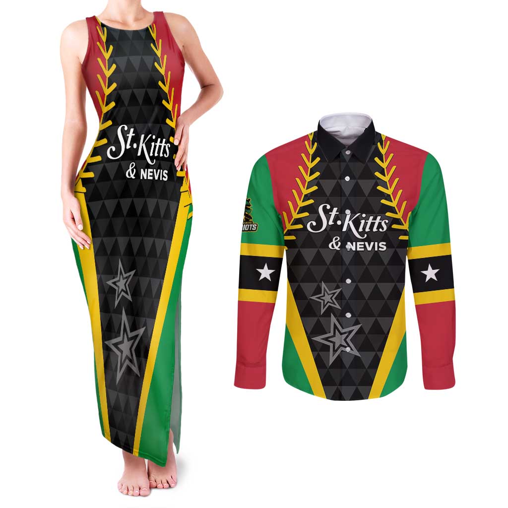 Custom Saint Kitts and Nevis Cricket Patriots Couples Matching Tank Maxi Dress and Long Sleeve Button Shirt St Kitts Nevis in Our Blood - Wonder Print Shop