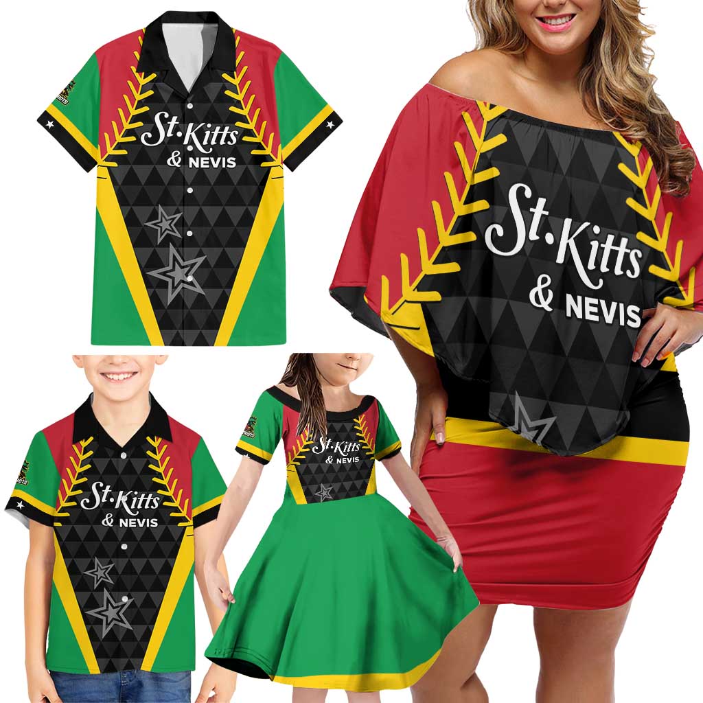 Custom Saint Kitts and Nevis Cricket Patriots Family Matching Off Shoulder Short Dress and Hawaiian Shirt St Kitts Nevis in Our Blood - Wonder Print Shop