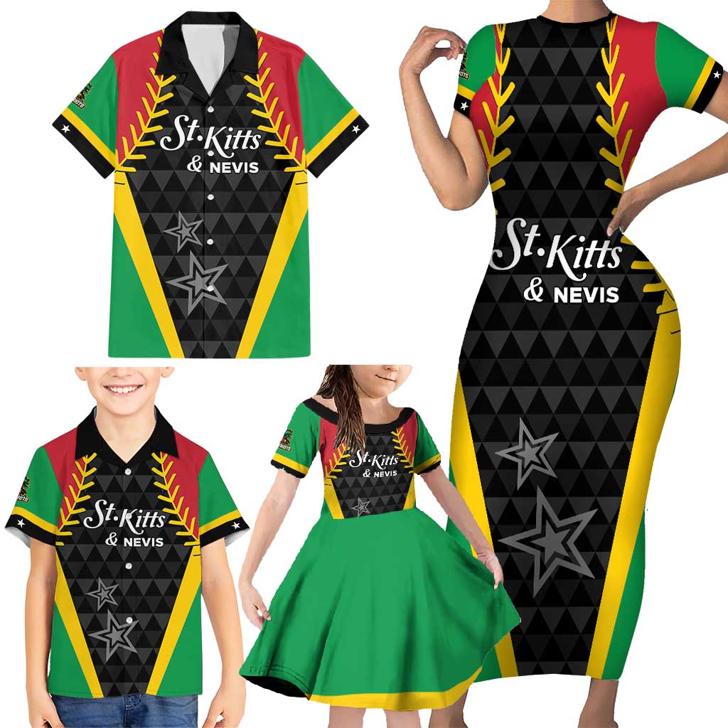 Custom Saint Kitts and Nevis Cricket Patriots Family Matching Short Sleeve Bodycon Dress and Hawaiian Shirt St Kitts Nevis in Our Blood - Wonder Print Shop