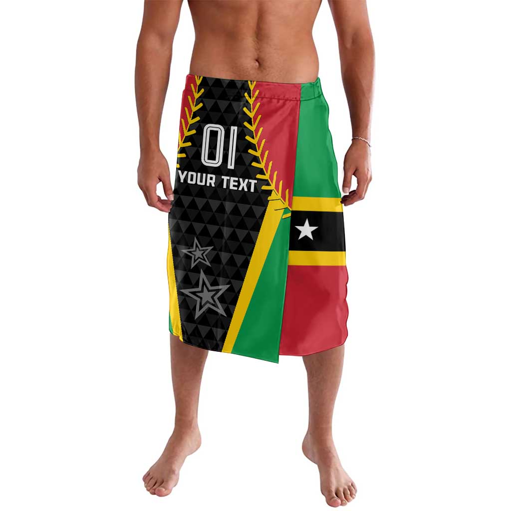 Men's lavalava wrap skirt with green red yellow flag design and black graphics, knee-length