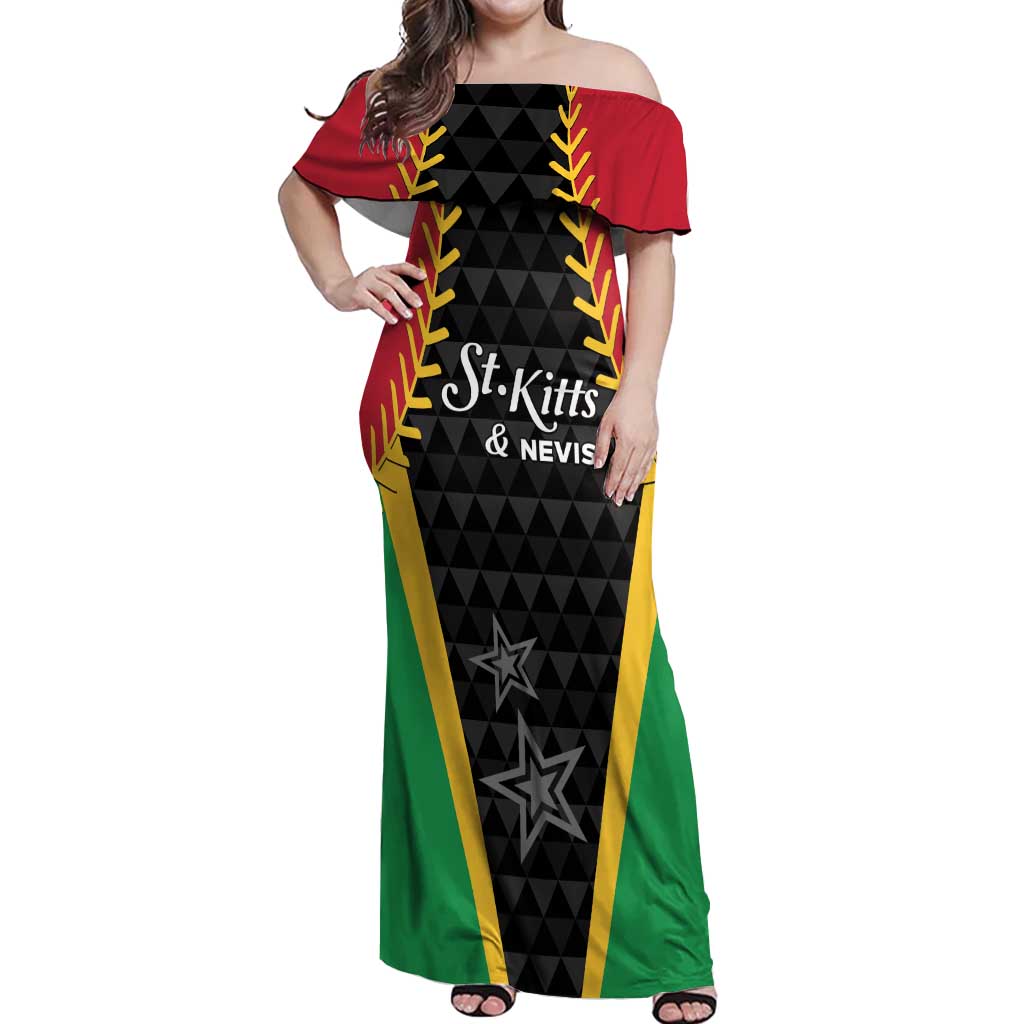 Custom Saint Kitts and Nevis Cricket Patriots Off Shoulder Maxi Dress St Kitts Nevis in Our Blood - Wonder Print Shop