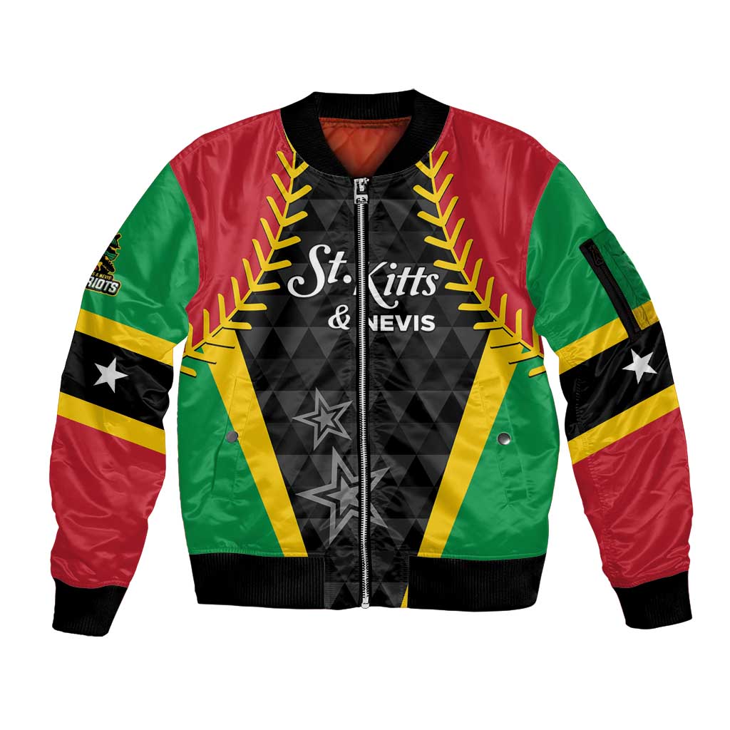 Custom Saint Kitts and Nevis Cricket Patriots Sleeve Zip Bomber Jacket St Kitts Nevis in Our Blood - Wonder Print Shop