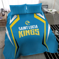 Blue Saint Lucia Kings bedding set featuring central logo and gold/yellow trim on duvet