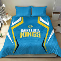Blue cricket bedding set with Saint Lucia Kings crest; matching blue pillowcases shown