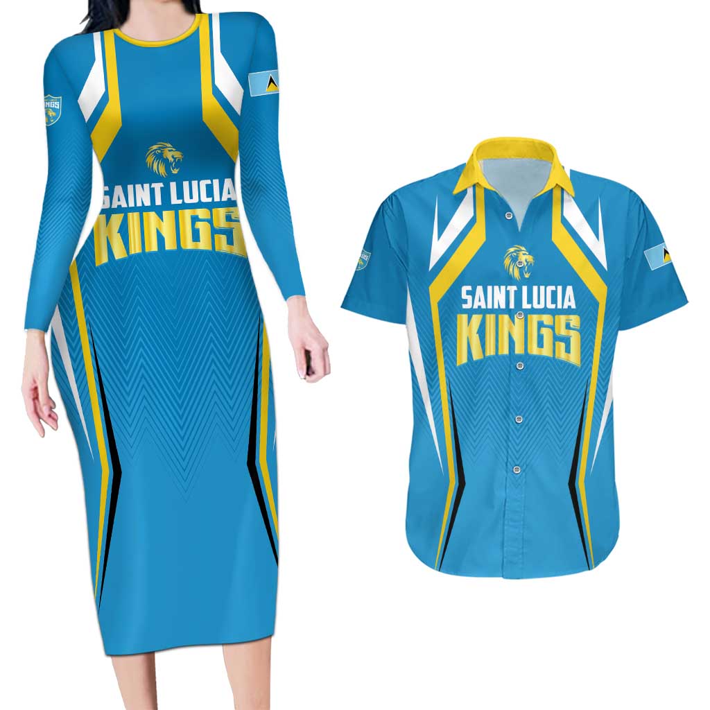 Custom Saint Lucia Cricket Couples Matching Long Sleeve Bodycon Dress and Hawaiian Shirt St Lucia Stars Champions 2024 - Wonder Print Shop