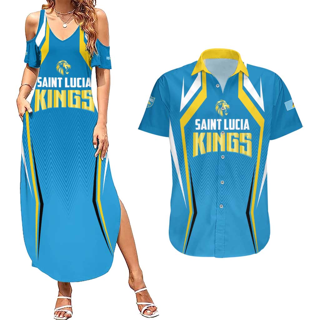 Custom Saint Lucia Cricket Couples Matching Summer Maxi Dress and Hawaiian Shirt St Lucia Stars Champions 2024 - Wonder Print Shop