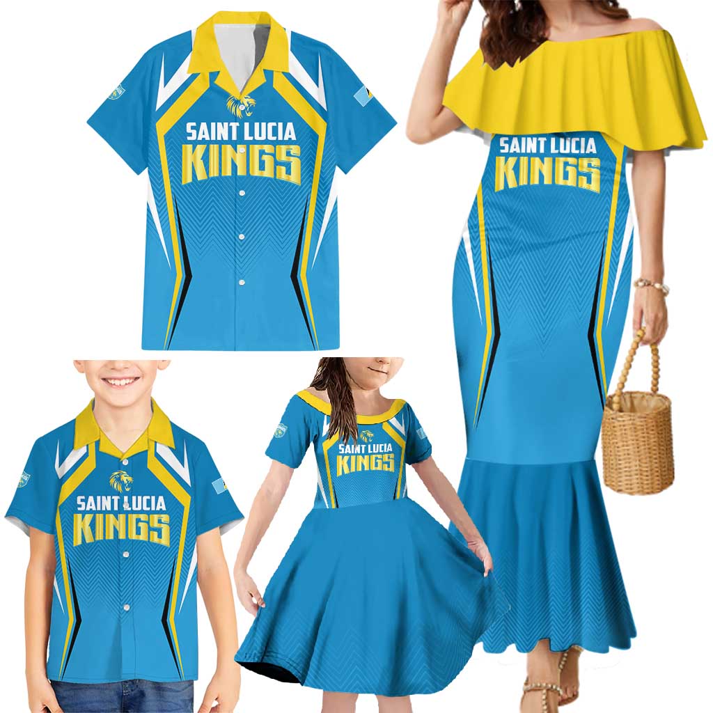 Custom Saint Lucia Cricket Family Matching Mermaid Dress and Hawaiian Shirt St Lucia Stars Champions 2024 - Wonder Print Shop