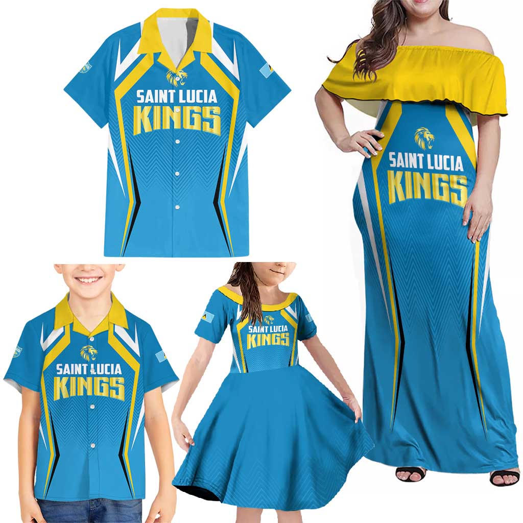 Custom Saint Lucia Cricket Family Matching Off Shoulder Maxi Dress and Hawaiian Shirt St Lucia Stars Champions 2024 - Wonder Print Shop